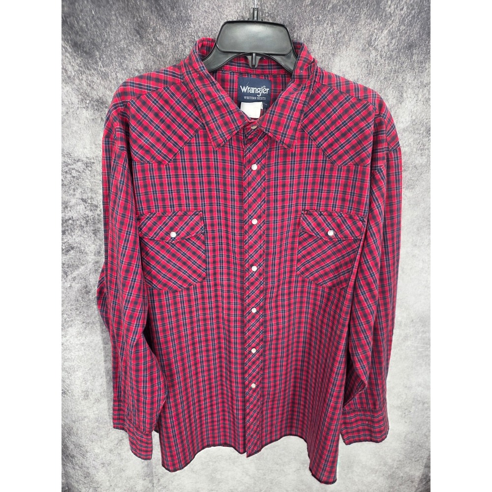 Vintage 90s Wrangler Western Shirt Men 3XL Red Plaid Pearl Snap Cowboy Rodeo